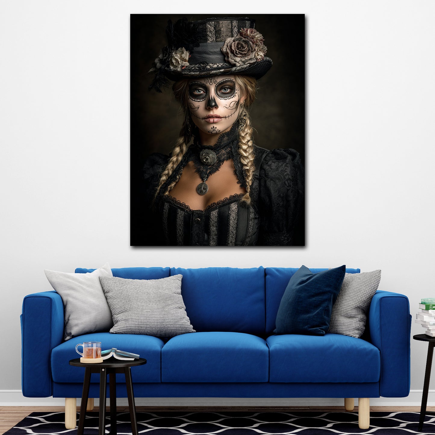 La Catrina donna gotica con cappello floreale quadro