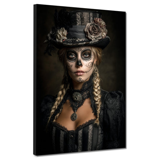 La Catrina donna gotica con cappello floreale quadro