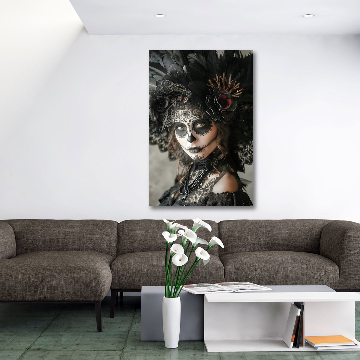 La Catrina ritratto donna con piume stile gotico quadro