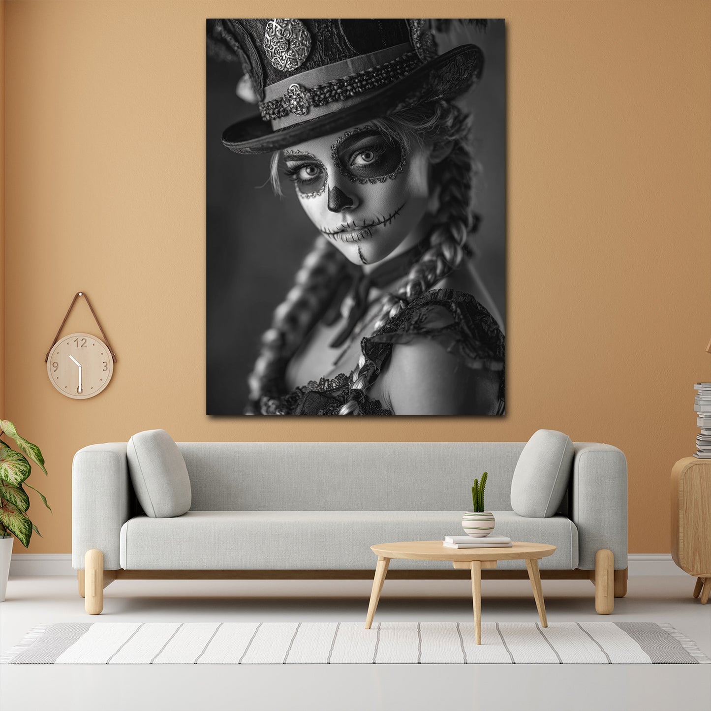 La Catrina ritratto monocromatico con cappello quadro