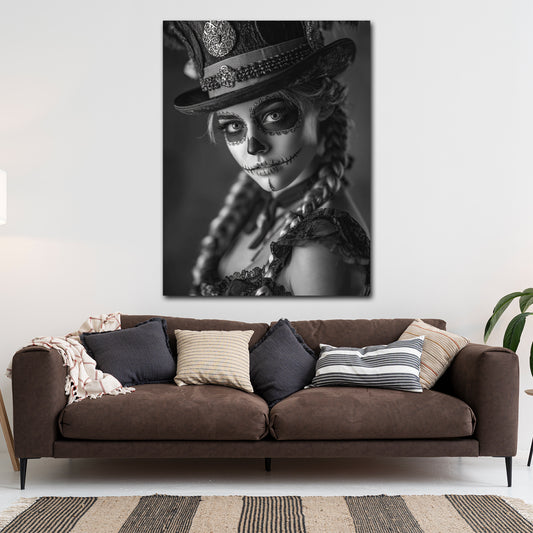La Catrina ritratto monocromatico con cappello quadro