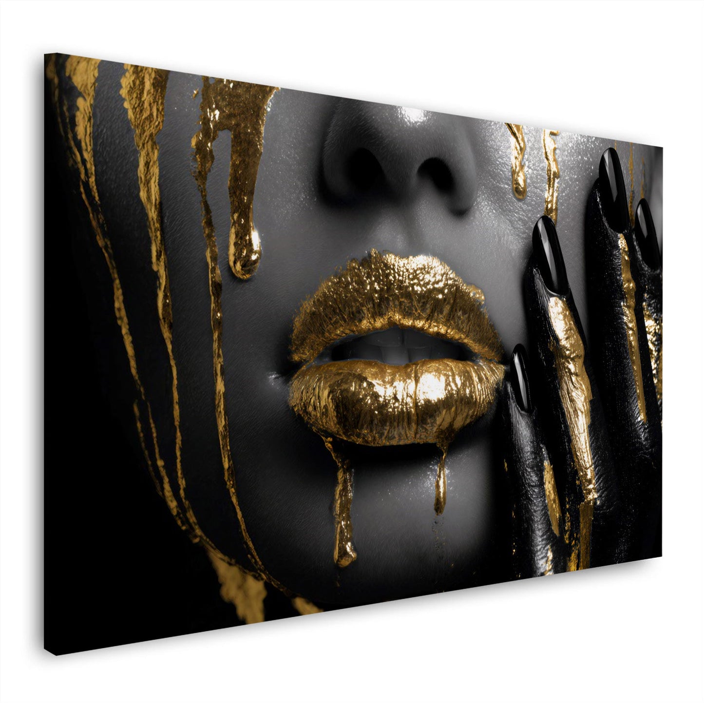 Labbra dorate di donna con colore fluido e stile elegante quadro
