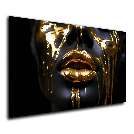 Labbra oro volto donna sfondo nero lusso quadro