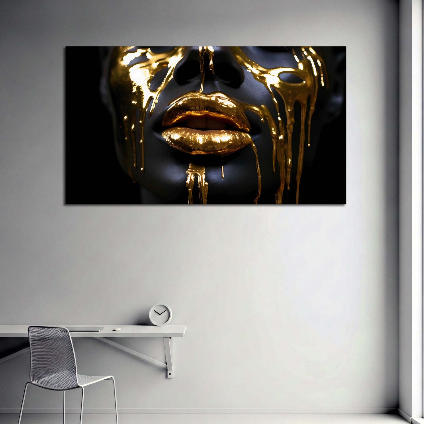 Labbra oro volto donna sfondo nero lusso quadro
