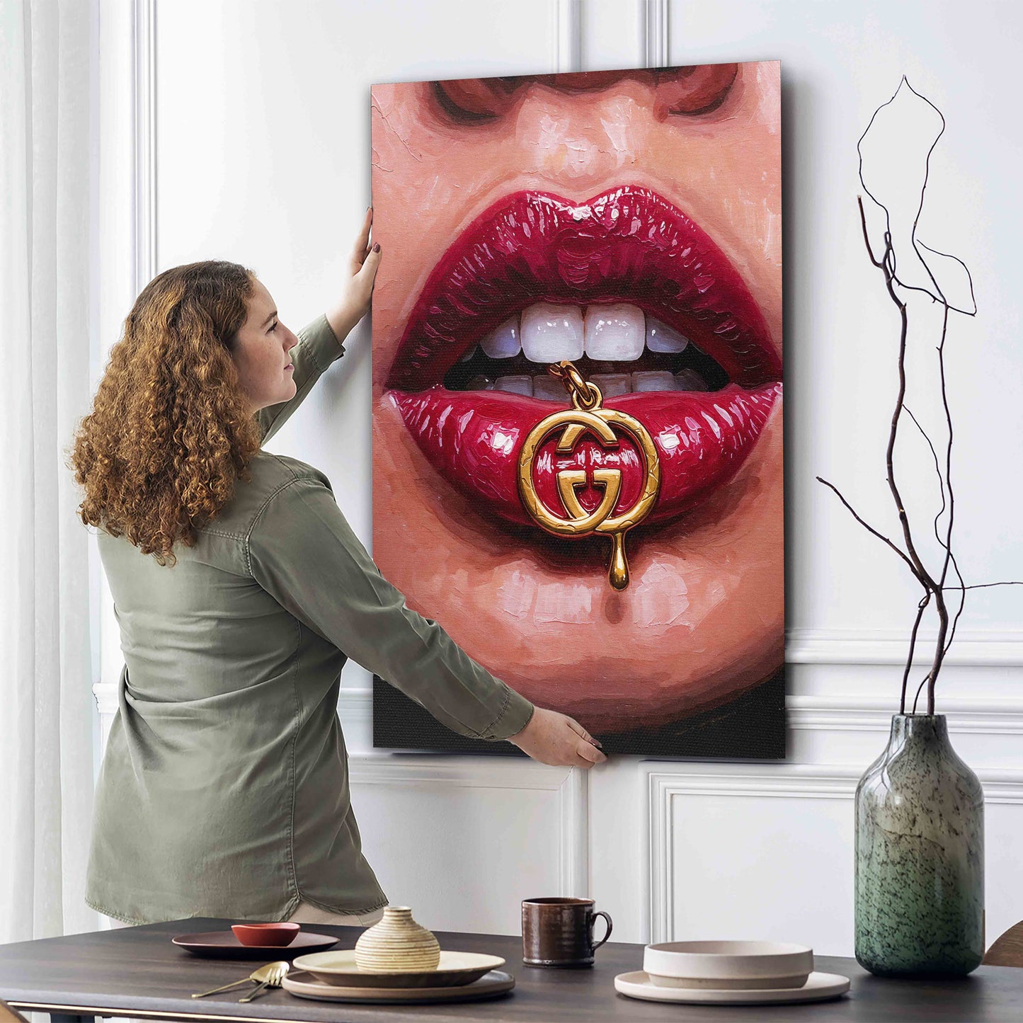 Labbra rossetto rosso gioiello glamour quadro