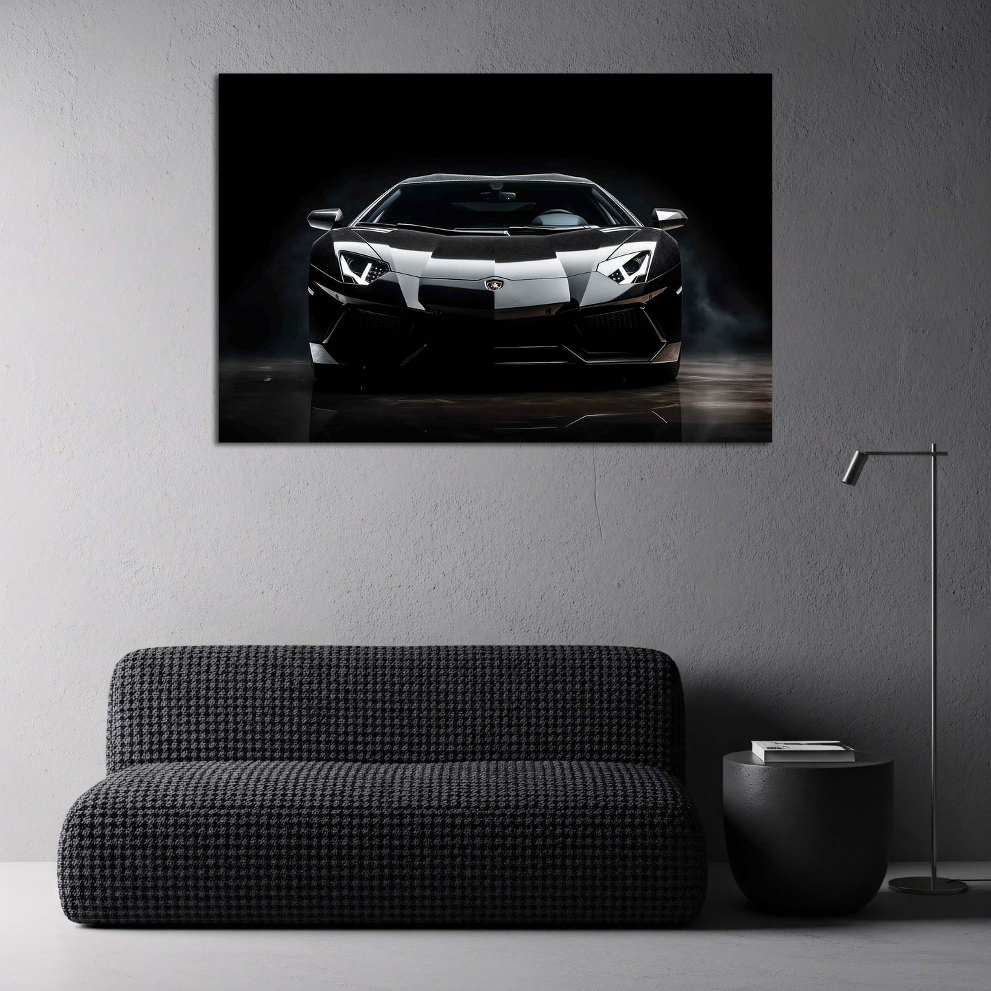Lamborghini Aventador auto di lusso design frontale nero bianco quadro