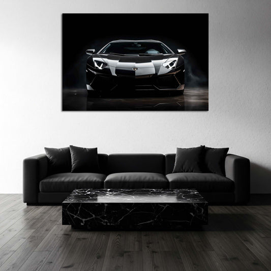 Lamborghini Aventador auto di lusso design frontale nero bianco quadro