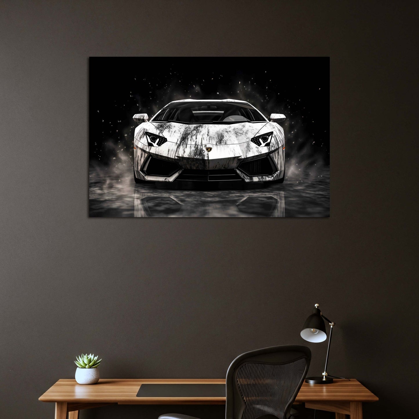 Lamborghini Aventador auto sportivo vista frontale bianco nero quadro