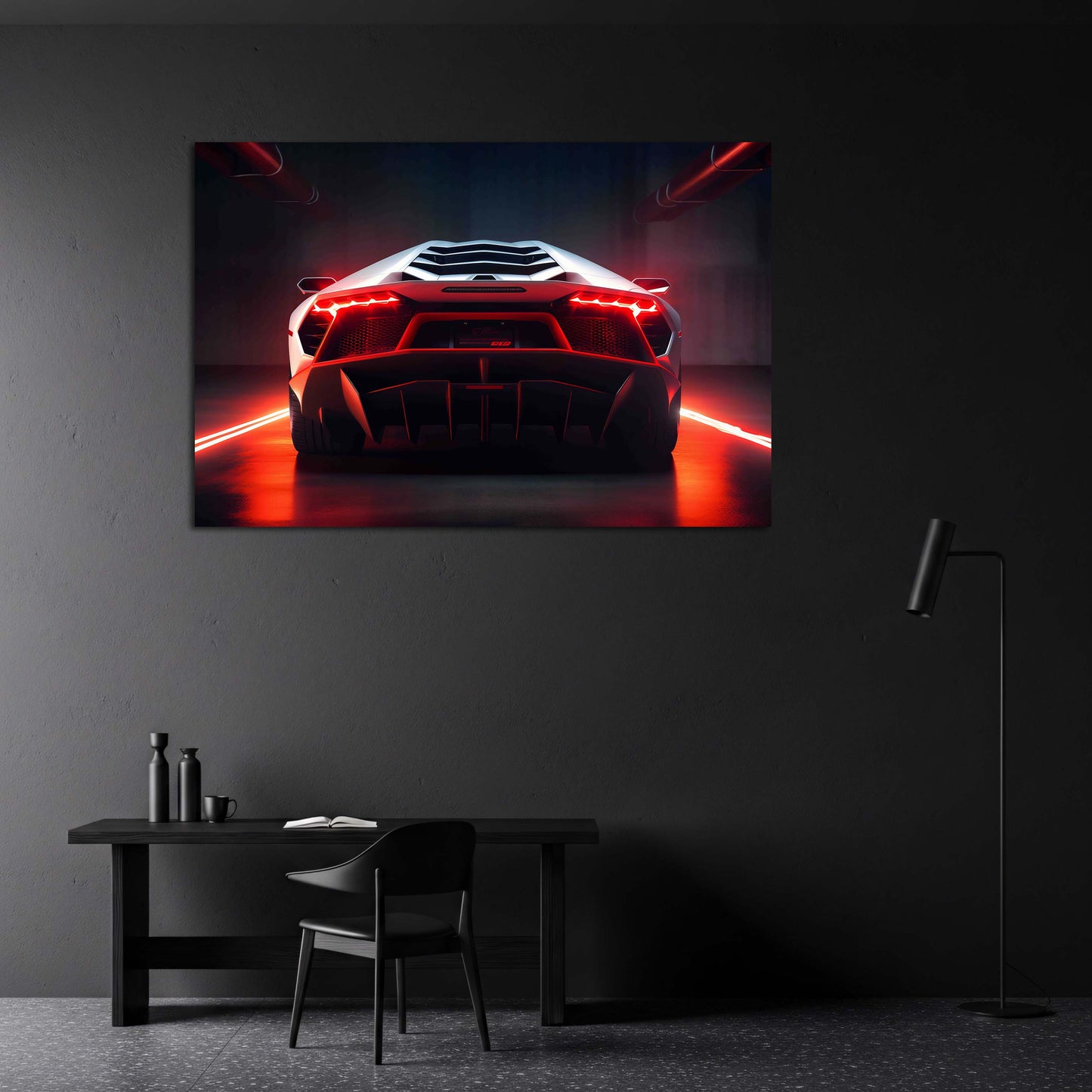 Lamborghini Aventador vista luci led rosse neon supercar quadro