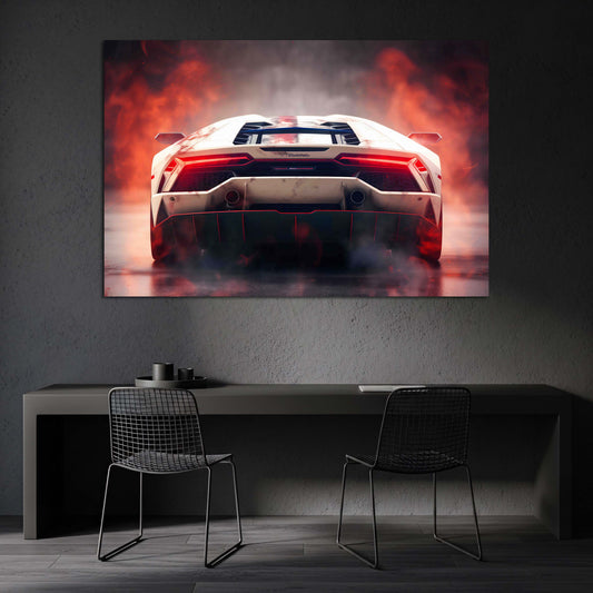Lamborghini Huracan vista posteriore fiamme fumo supercar quadro