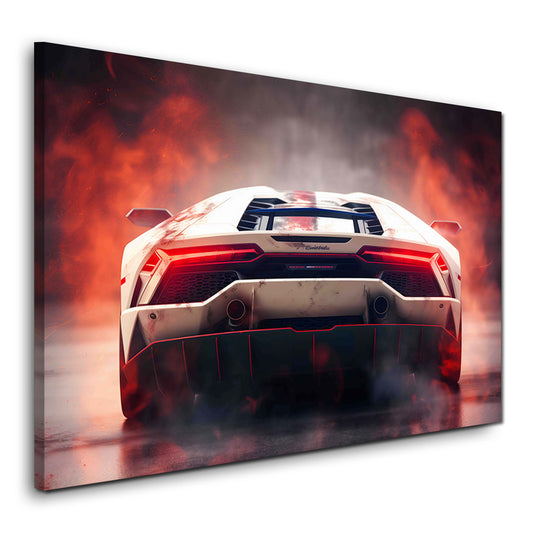 Lamborghini Huracan vista posteriore fiamme fumo supercar quadro