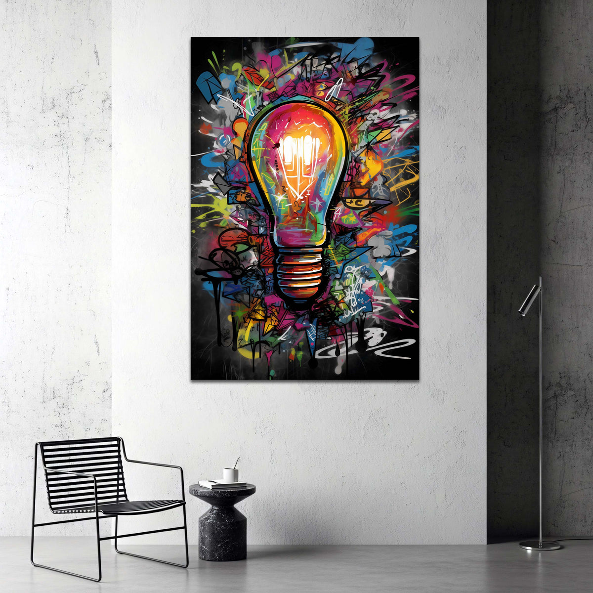 Lampadina in stile Pop Art con graffiti colorati Street Art quadro