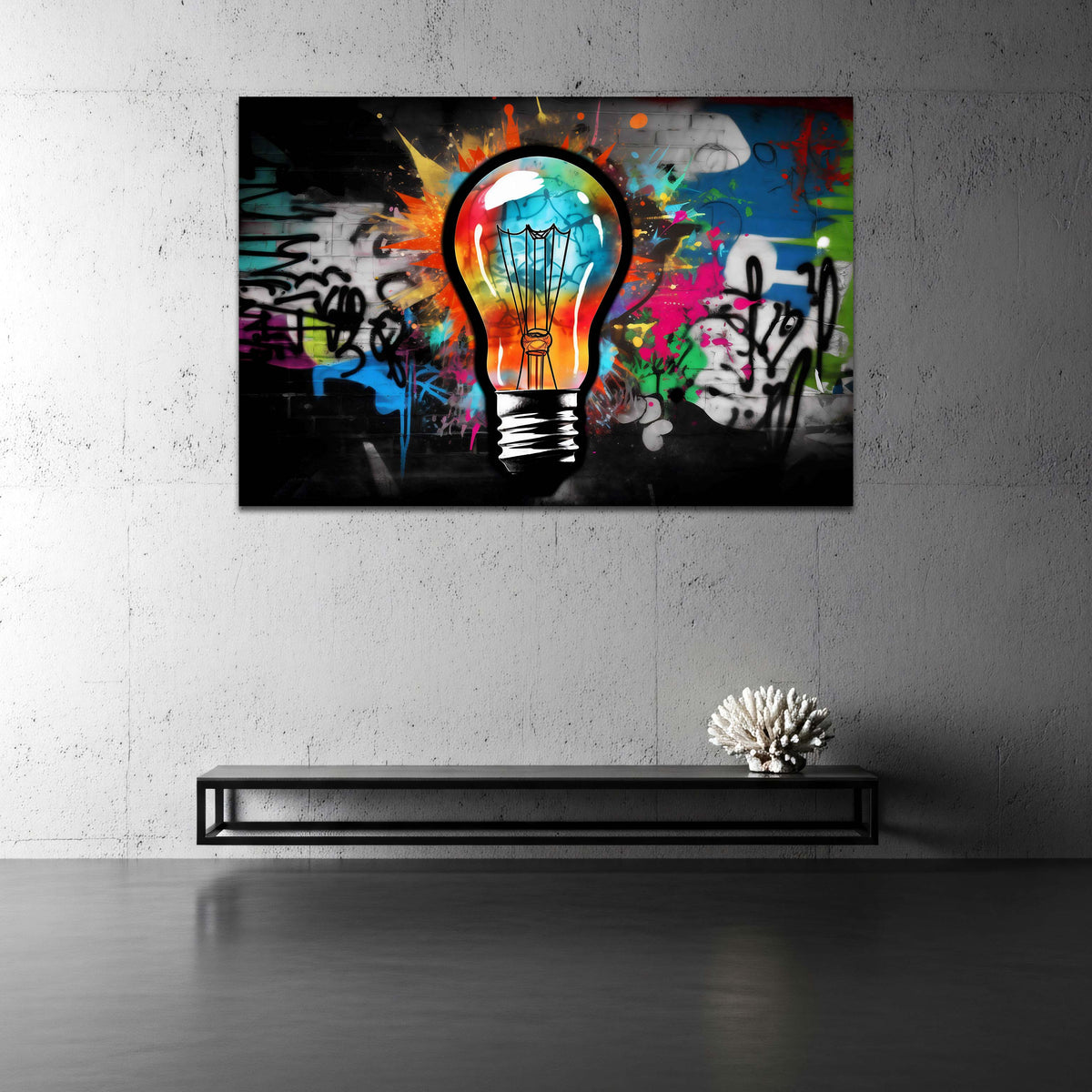 Lampadina in stile Pop Art con motivi colorati street art quadro