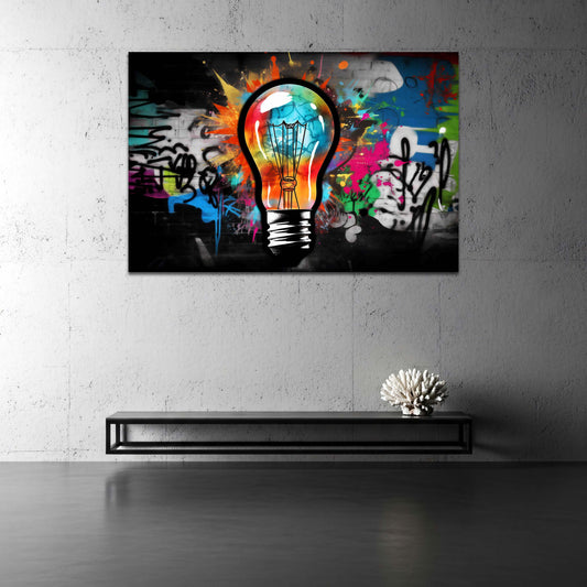 Lampadina in stile Pop Art con motivi colorati street art quadro