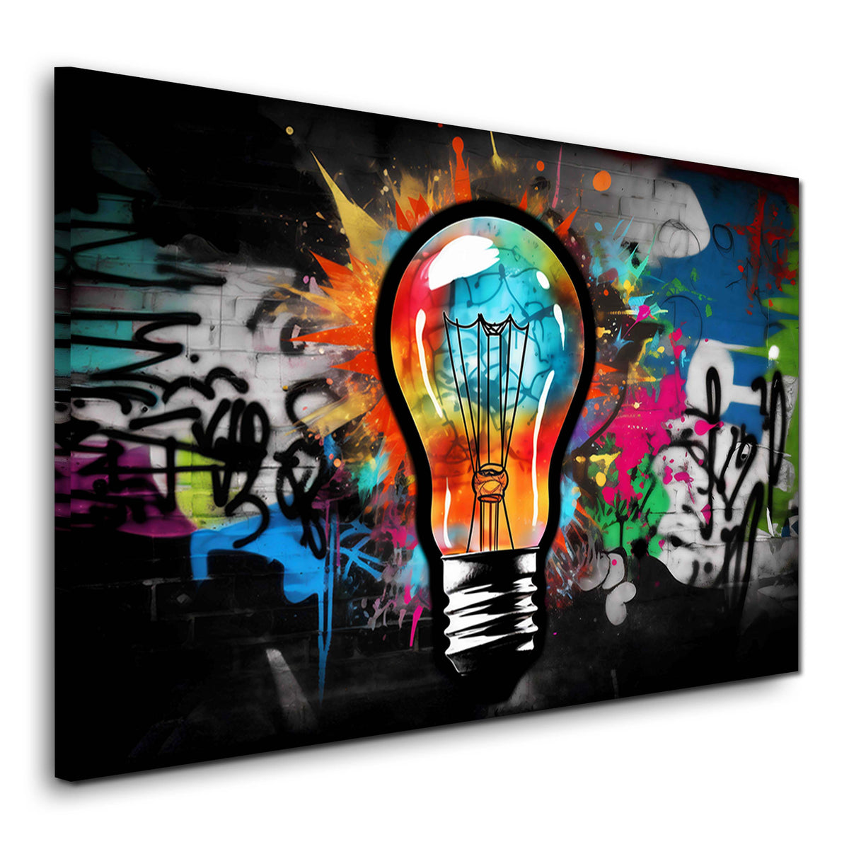 Lampadina in stile Pop Art con motivi colorati street art quadro