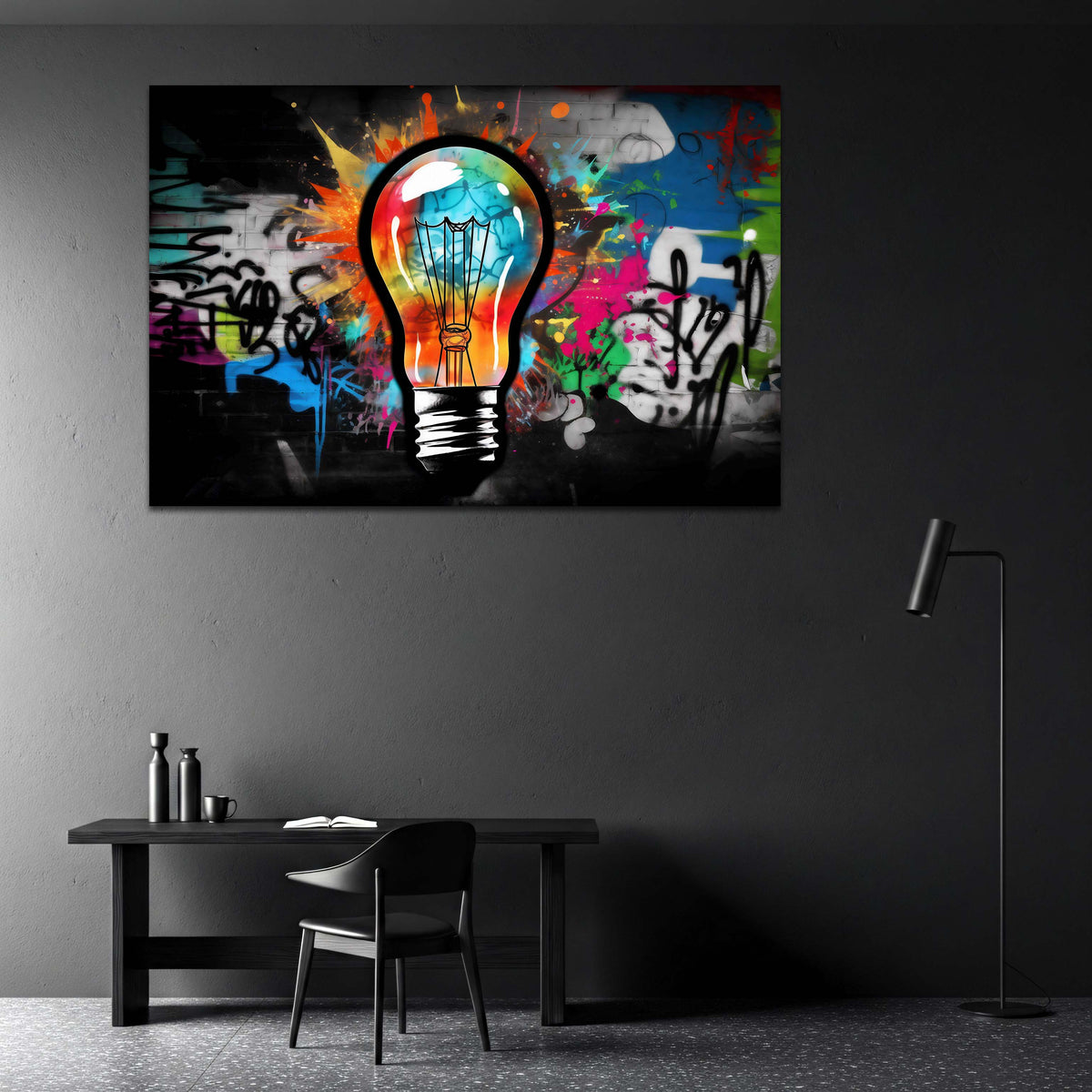 Lampadina in stile Pop Art con motivi colorati street art quadro