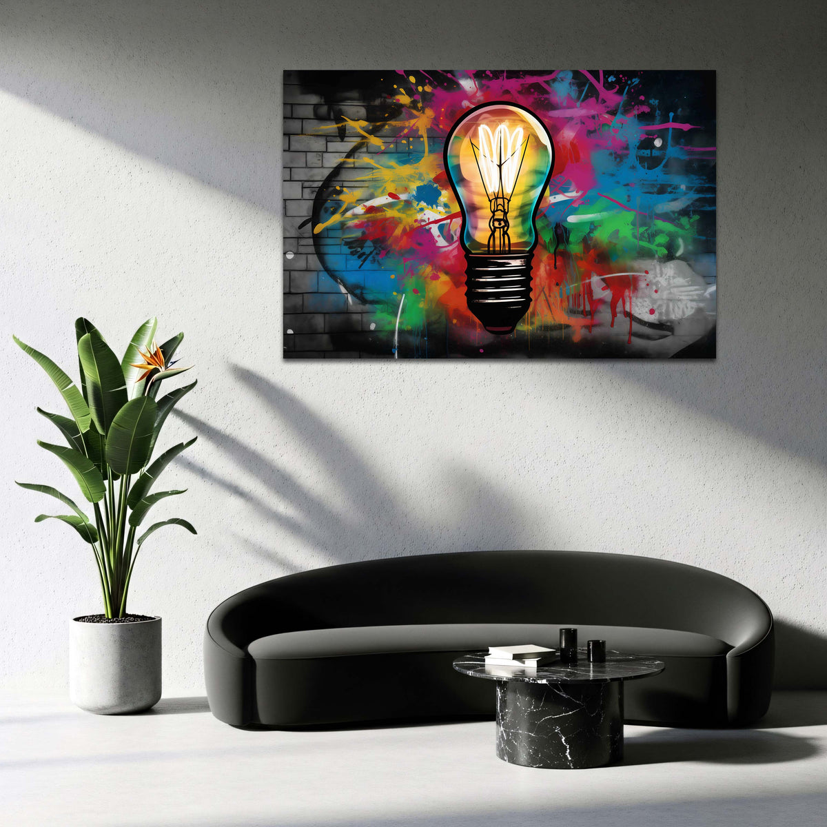 Lampadina in stile Pop Art e Graffiti con macchie di colore quadro