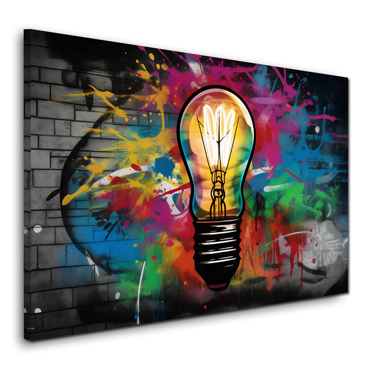 Lampadina in stile Pop Art e Graffiti con macchie di colore quadro