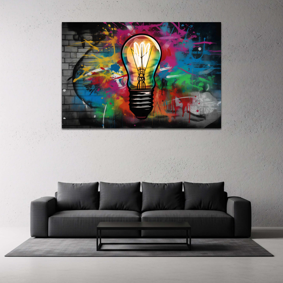 Lampadina in stile Pop Art e Graffiti con macchie di colore quadro
