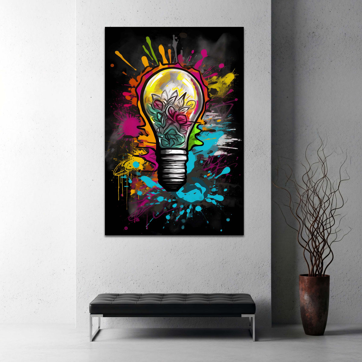 Lampadina in stile Pop Art in creativa opera di Street Art quadro