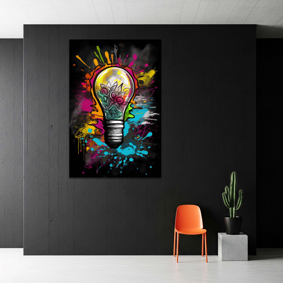 Lampadina in stile Pop Art in creativa opera di Street Art quadro