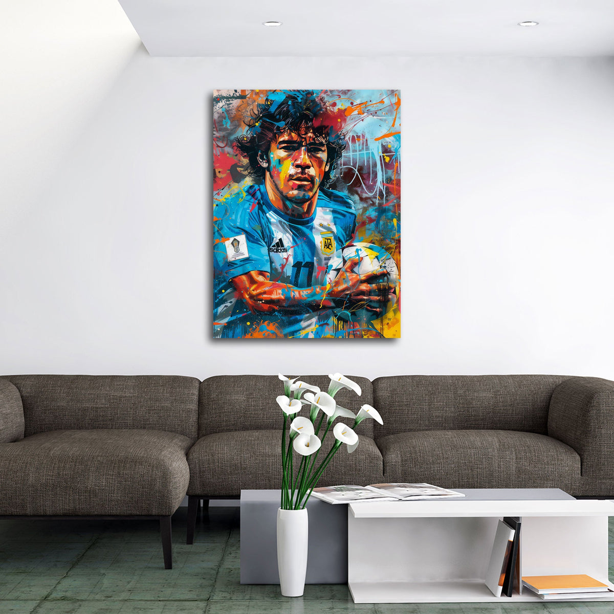 Leggenda del calcio Maradona con pallone in Street Art quadro