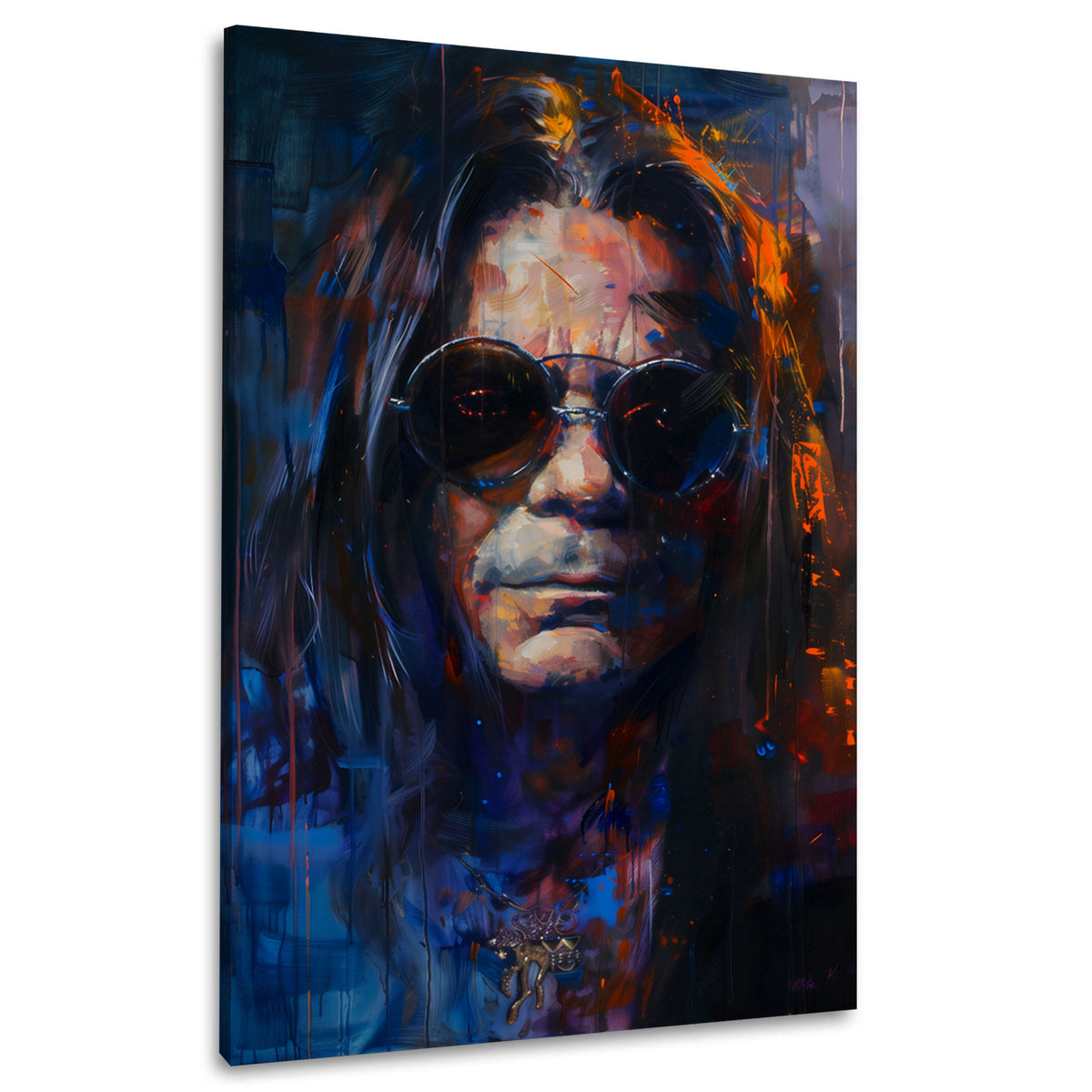 Leggenda del rock Ozzy con capelli lunghi e occhiali quadro