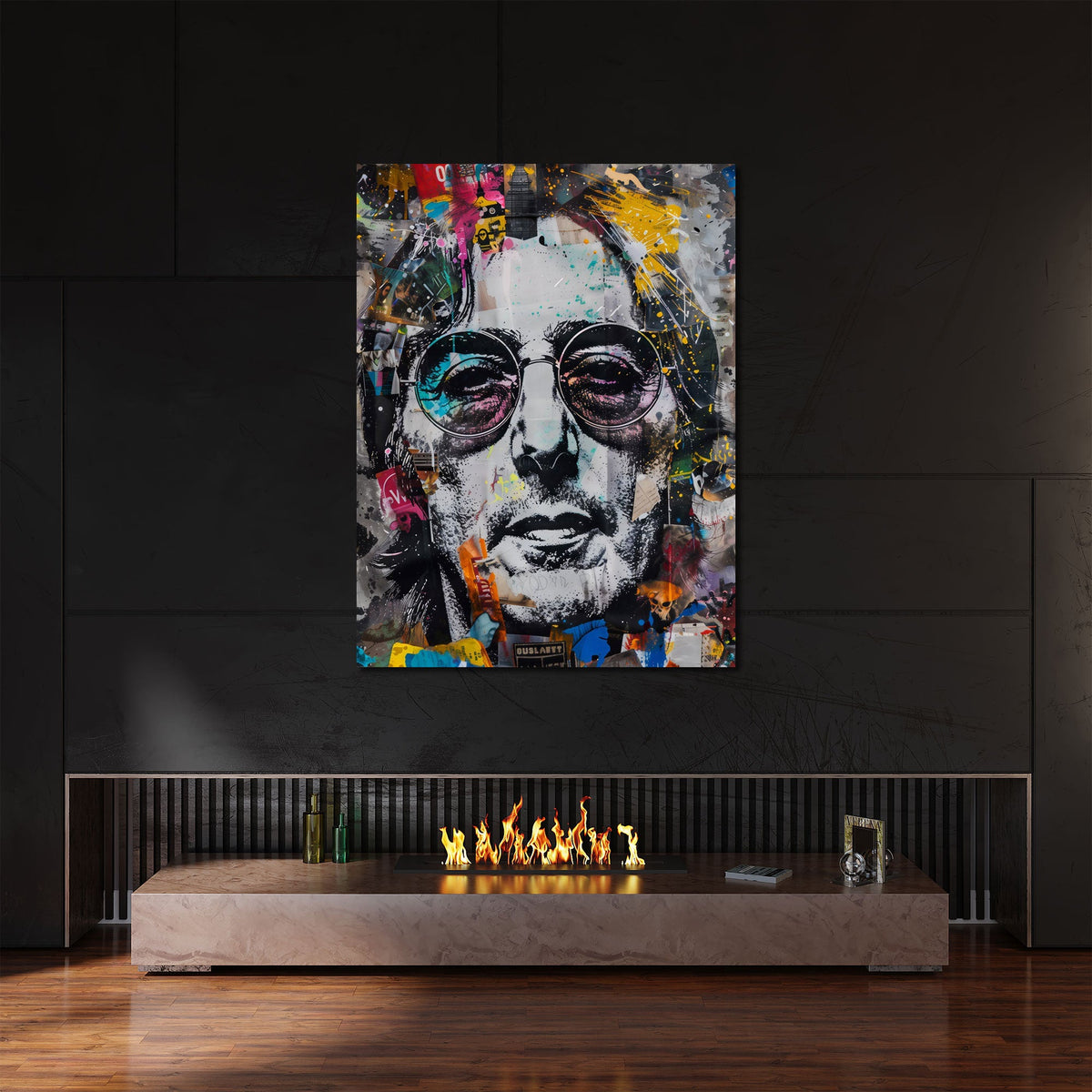 Quadro Lennon street art in soggiorno