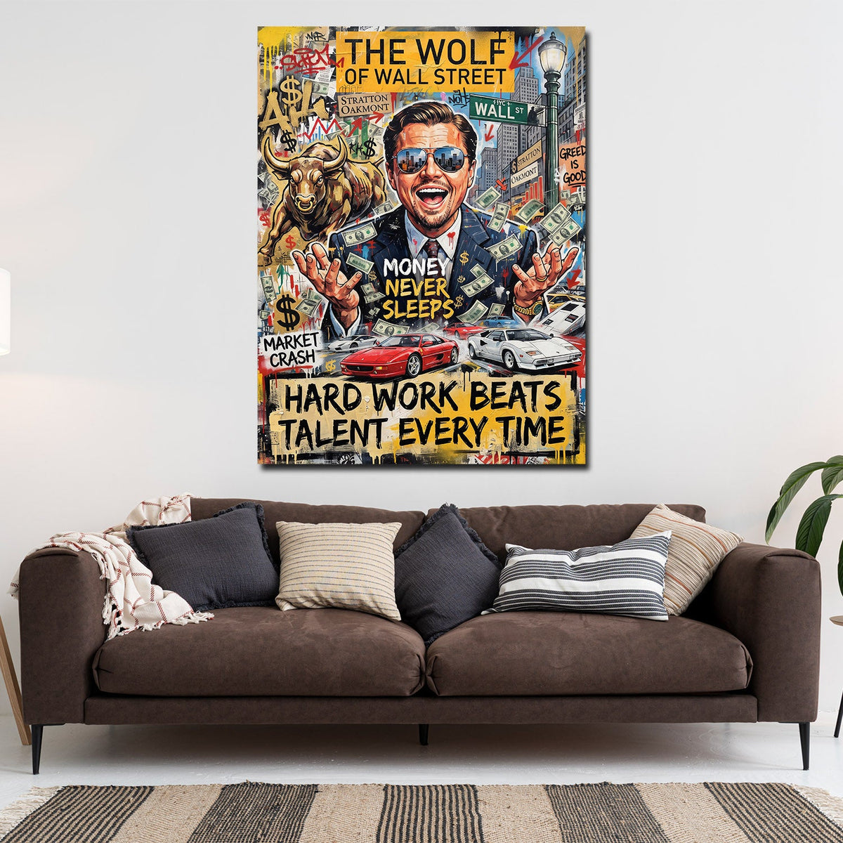 Quadro Wall Street Money Never Sleeps Pop Art in ufficio