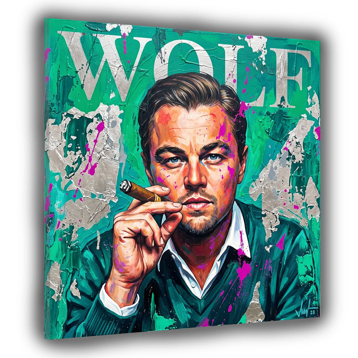 Leo Wolf ritratto in verde Pop Art Street Art Graffiti quadro