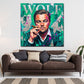 Quadro Leo Wolf ritratto verde Pop Art in soggiorno