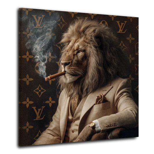 Leone con sigaro abito di lusso ritratto elegante quadro