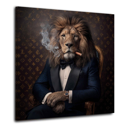 Leone elegante in smoking con sigaro ritratto di lusso quadro