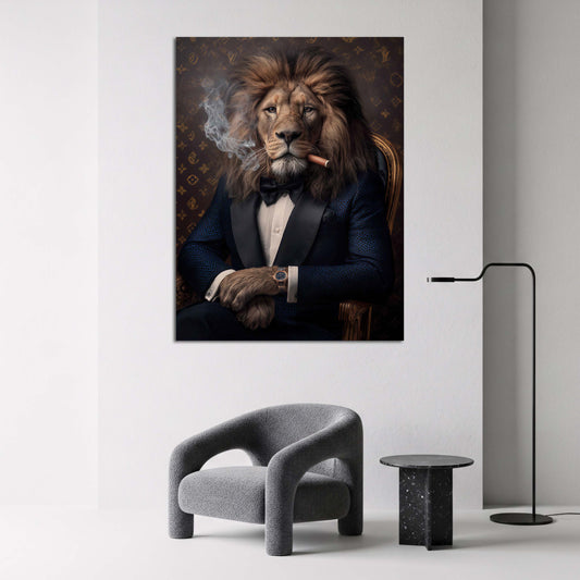 Leone in abito con sigaro ritratto lusso quadro