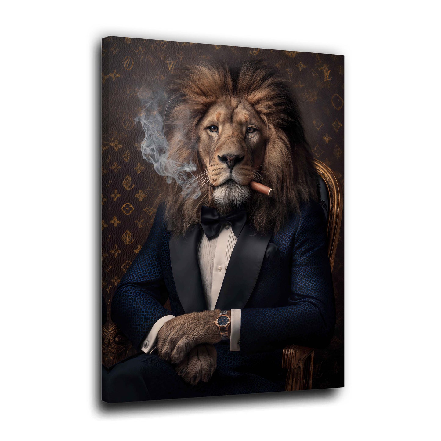 Leone in abito con sigaro ritratto lusso quadro