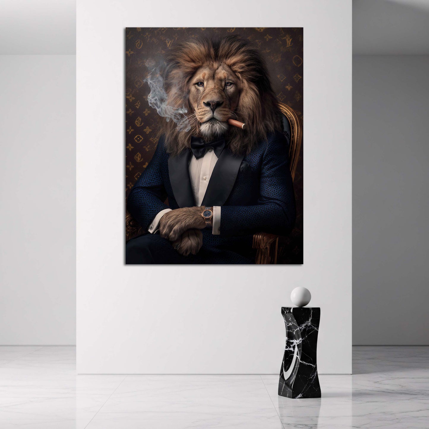 Leone in abito con sigaro ritratto lusso quadro