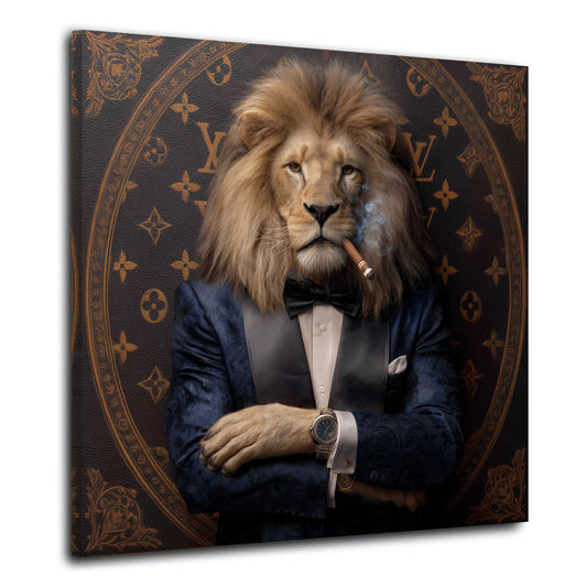 Leone in smoking con sigaro ritratto lusso elegante quadro