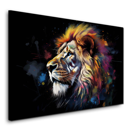 Leone ritratto Pop Art colorato sfondo nero quadro