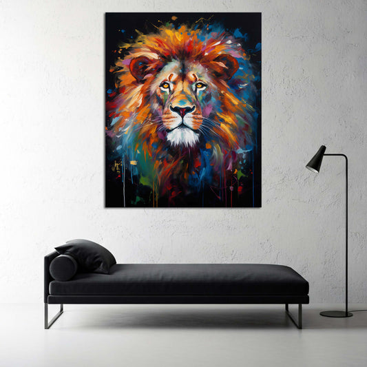 Leone testa Pop Art esplosione di colori arte moderna quadro