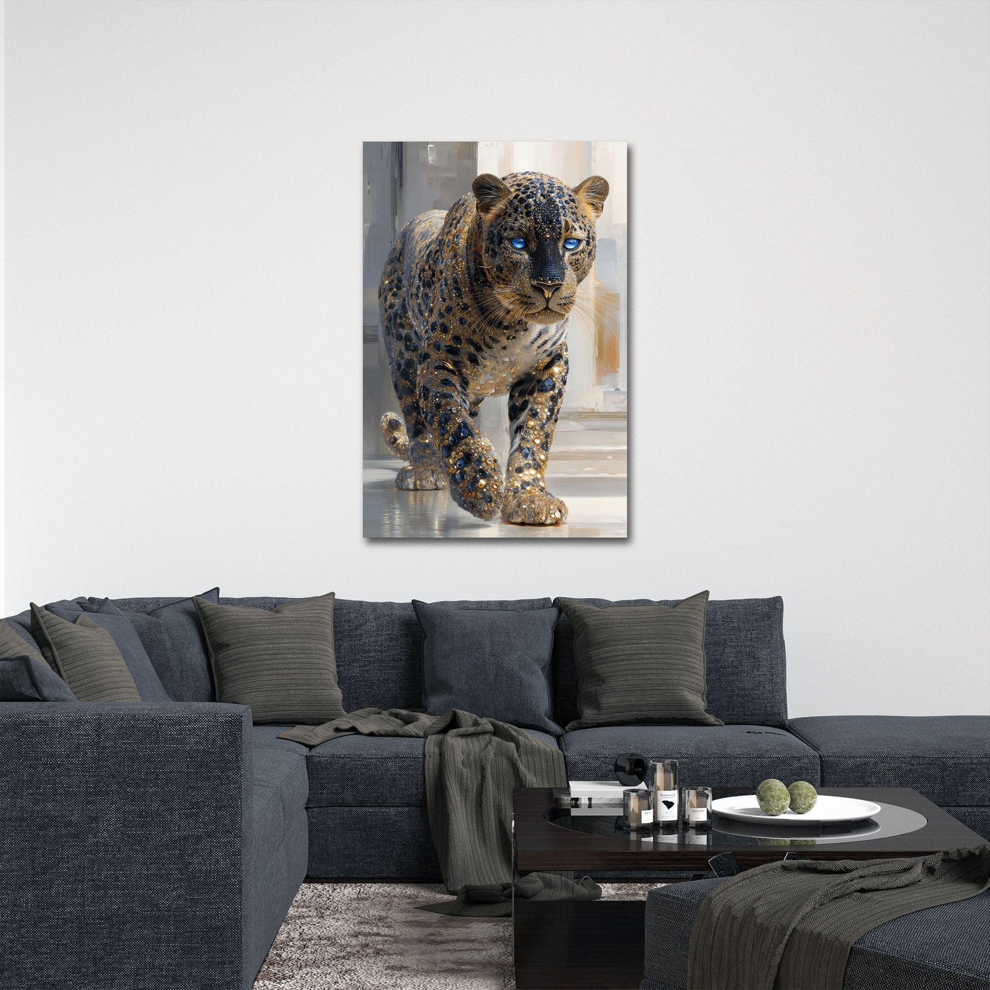 Leopardo con occhi blu in elegante stile cristallo quadro