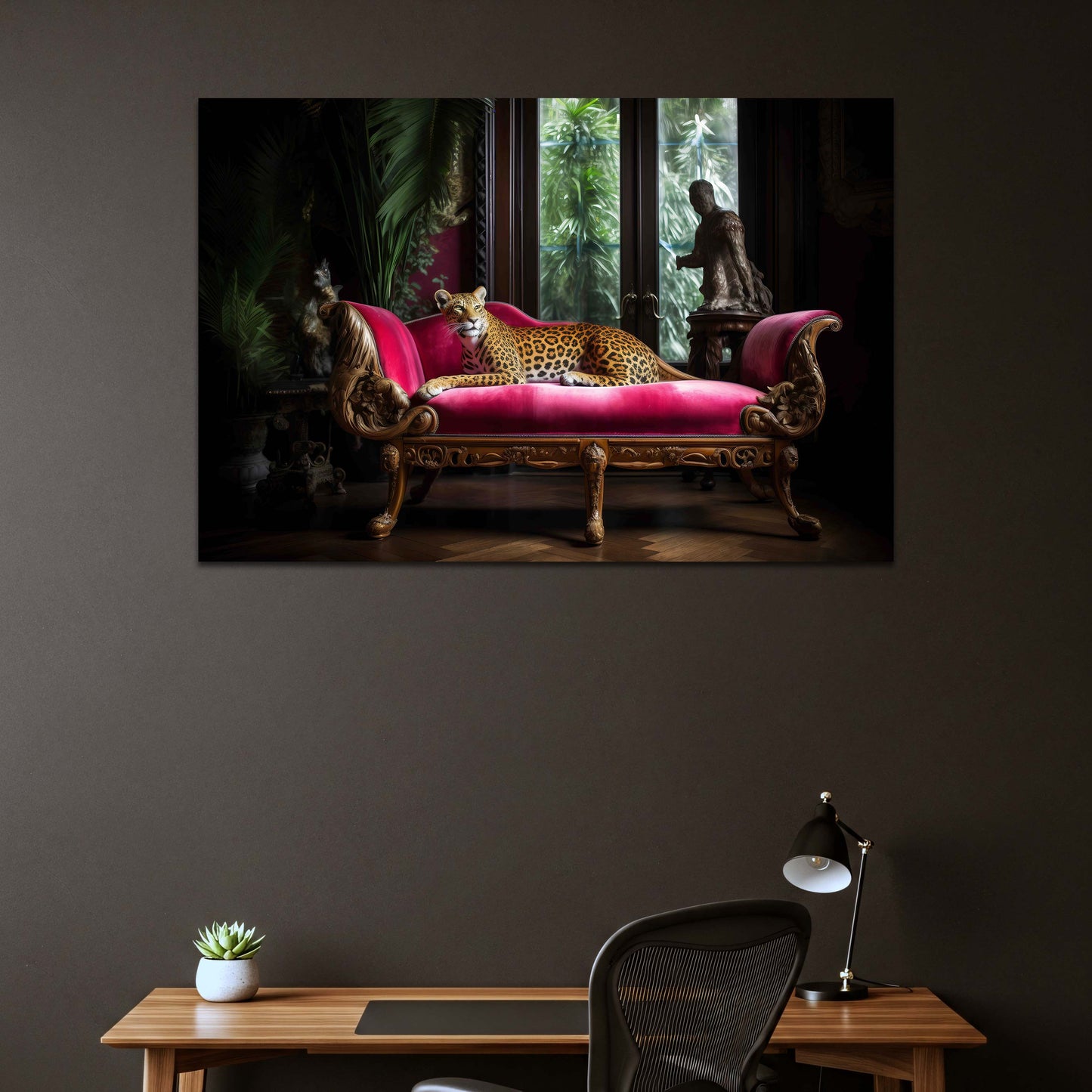 Leopardo su divano salotto elegante animale esotico quadro