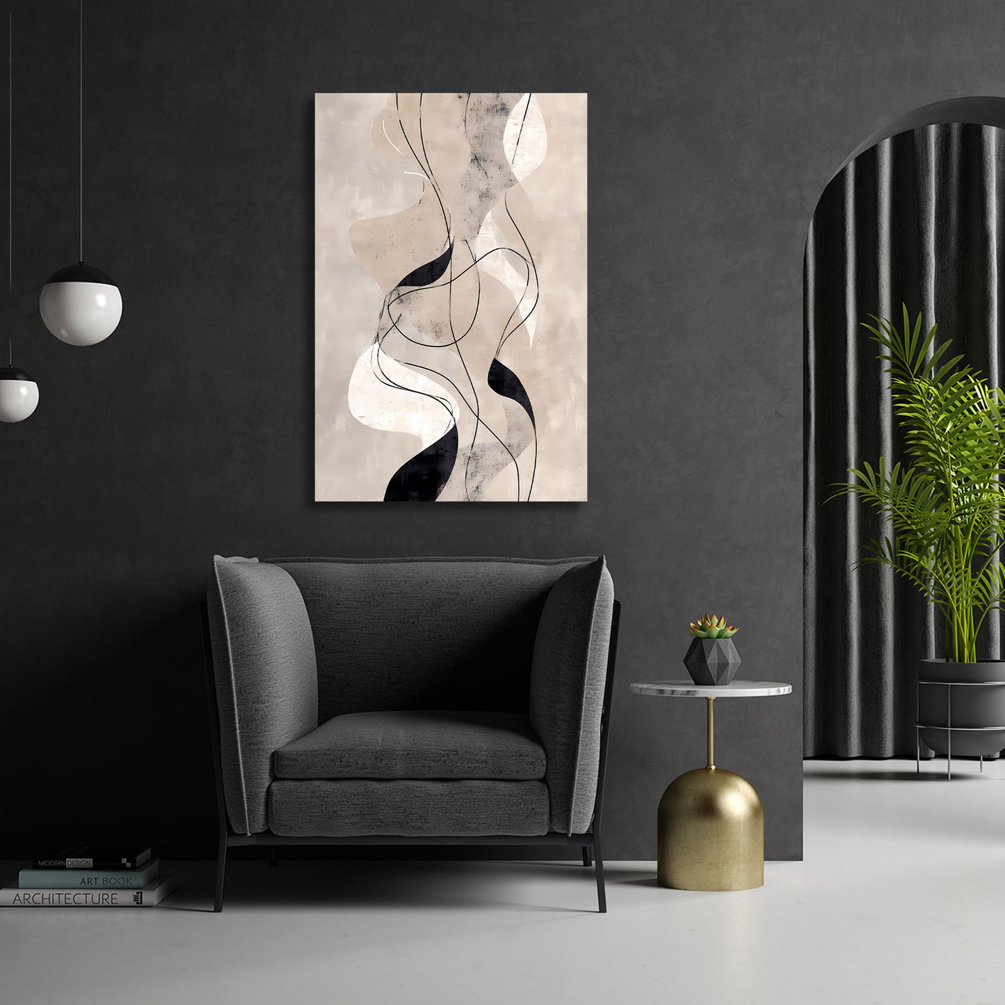 Linee astratte forme fluide colori neutri quadro