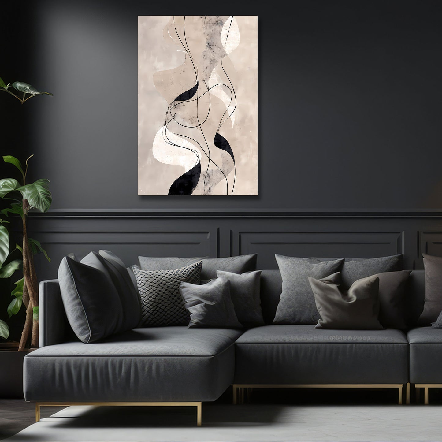 Linee astratte forme fluide colori neutri quadro