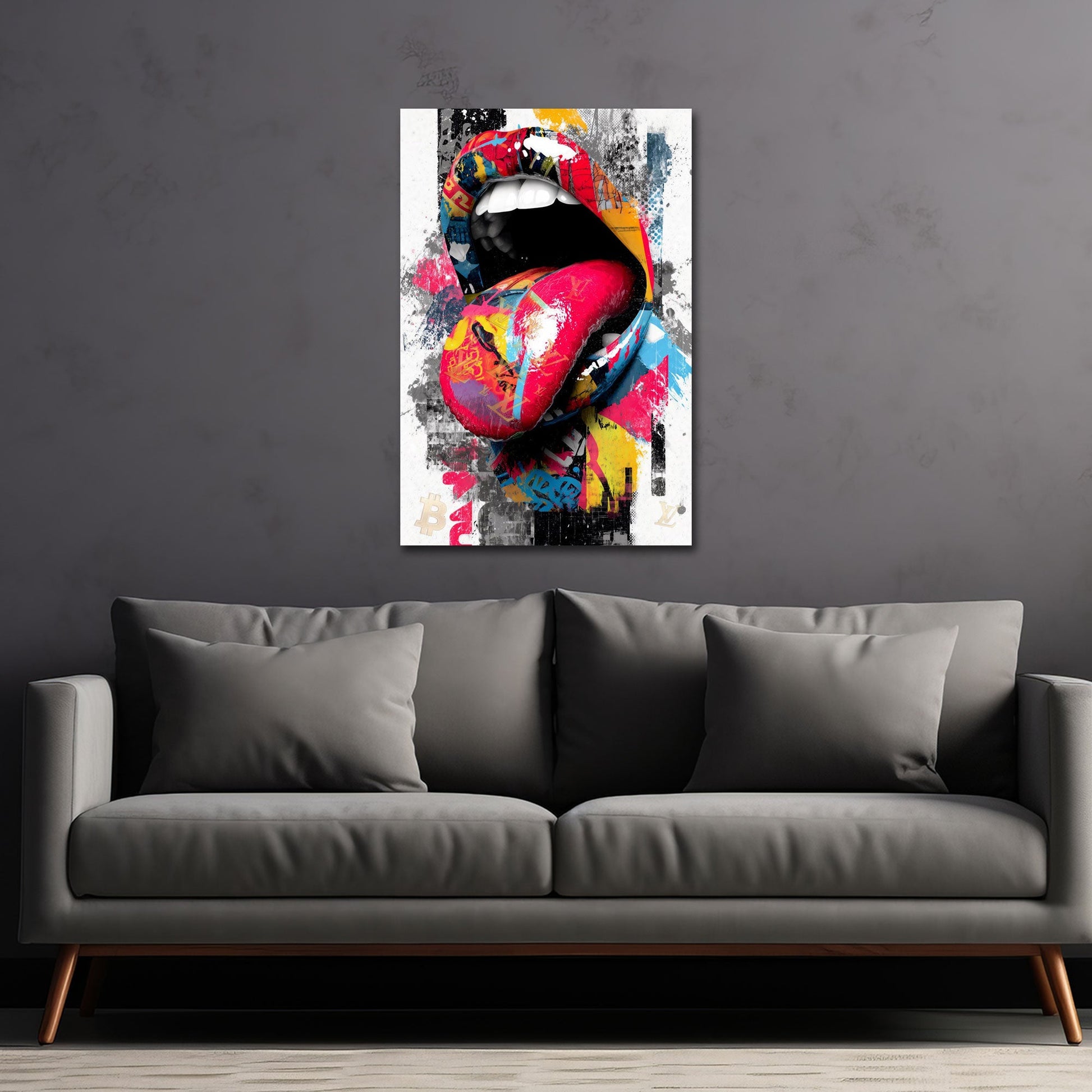 Labbra e lingua con design di lusso nella Pop Art quadro