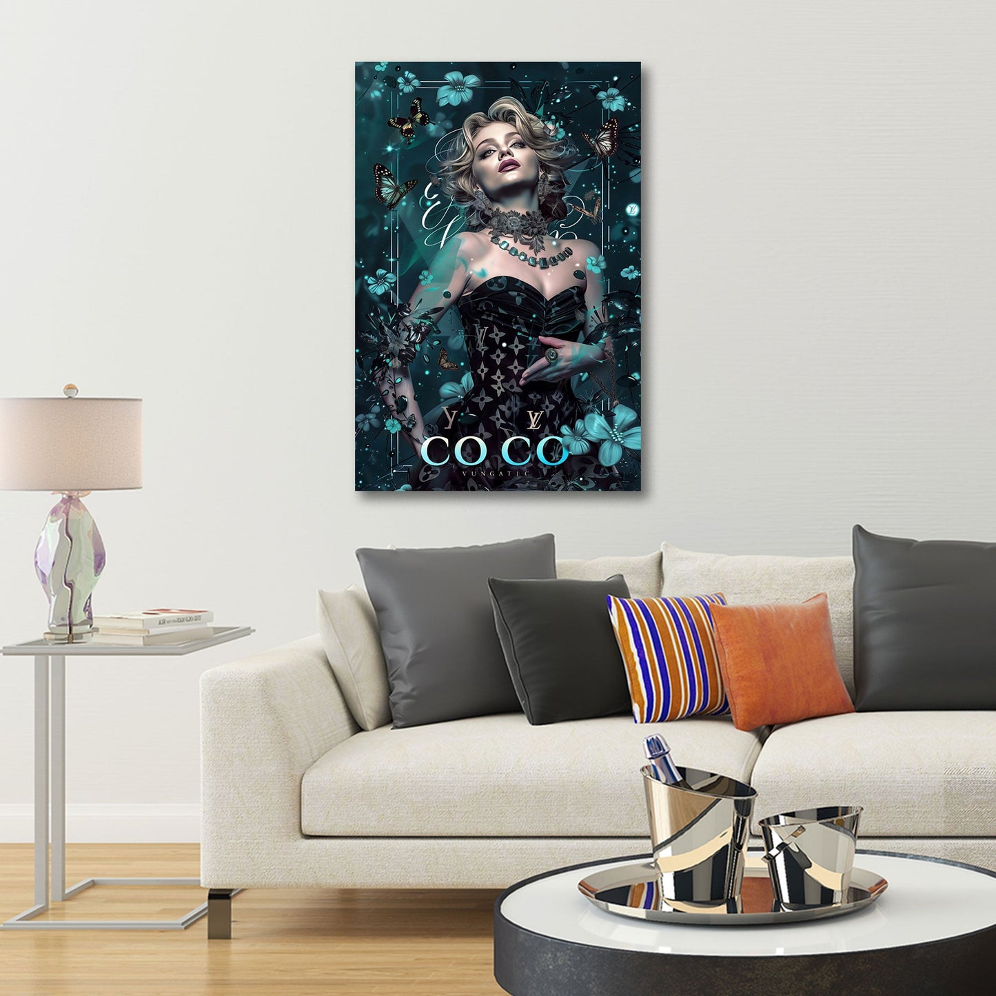Madonna ritratto donna con farfalle e fiori eleganti quadro