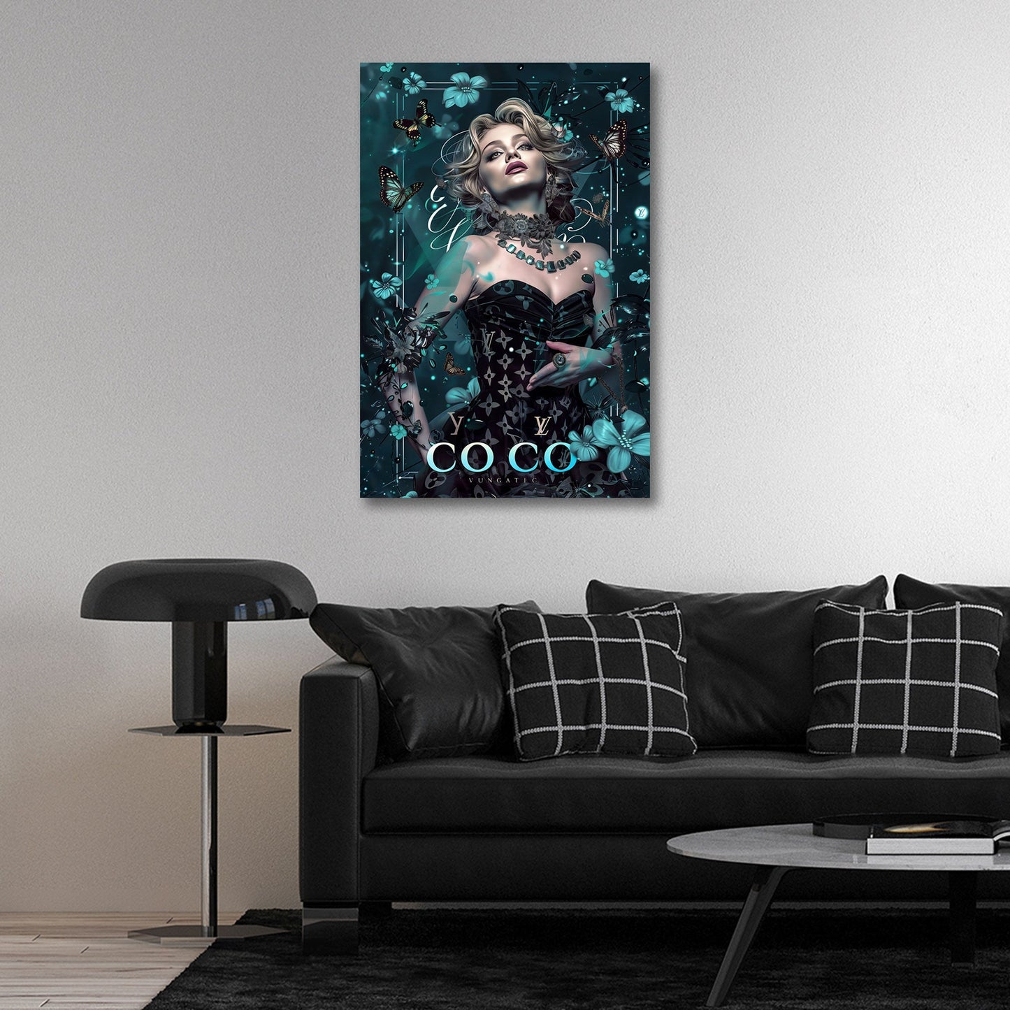 Madonna ritratto donna con farfalle e fiori eleganti quadro