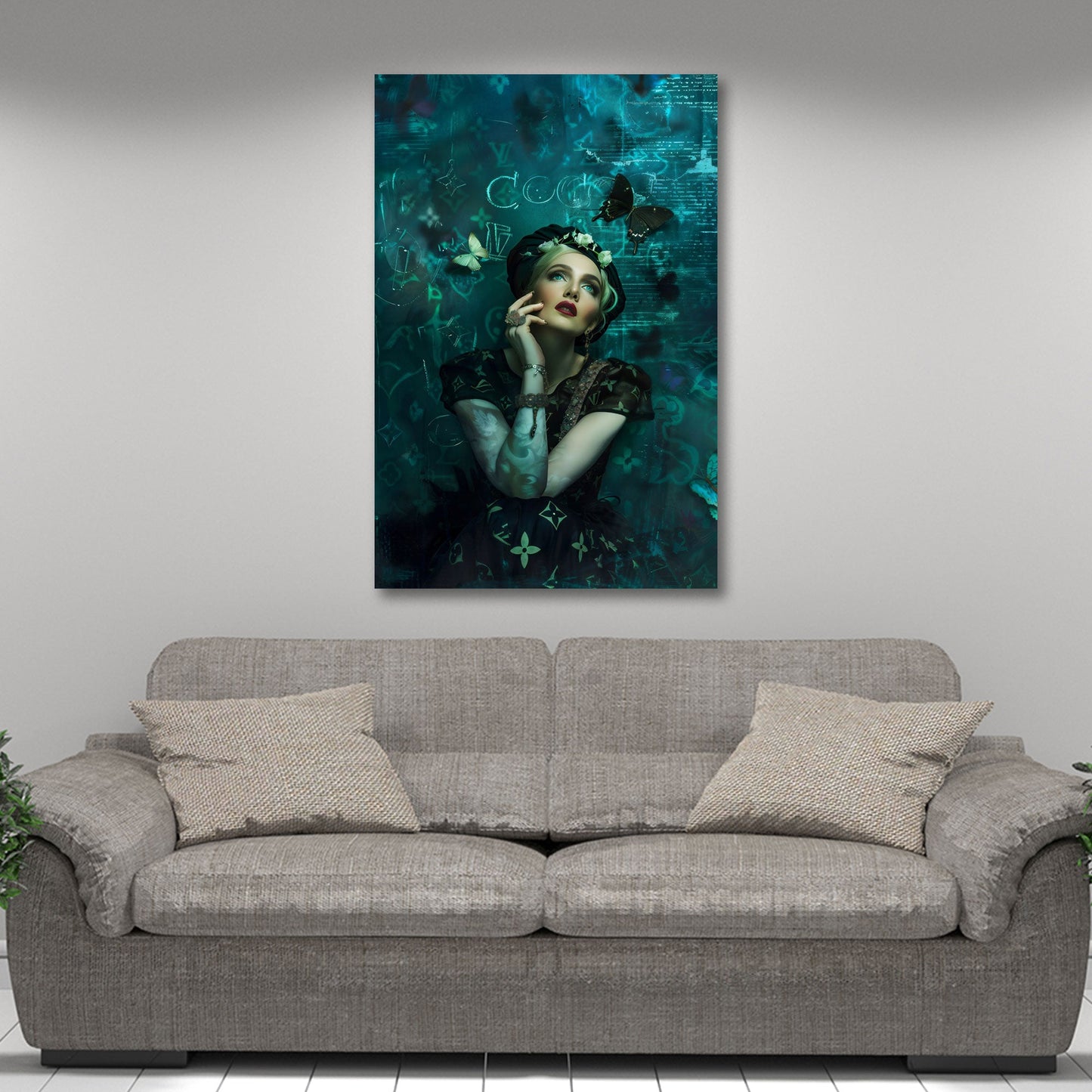 Madonna ritratto fashion elegante con belle farfalle quadro