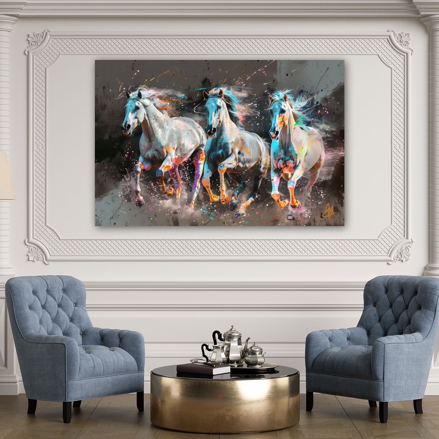 Mandria cavalli colorata espressiva dai toni caldi quadro
