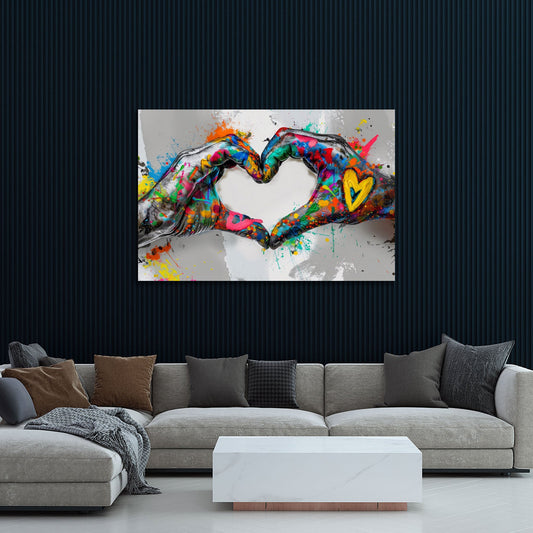 Mani che creano un cuore nella vivace Pop Art quadro
