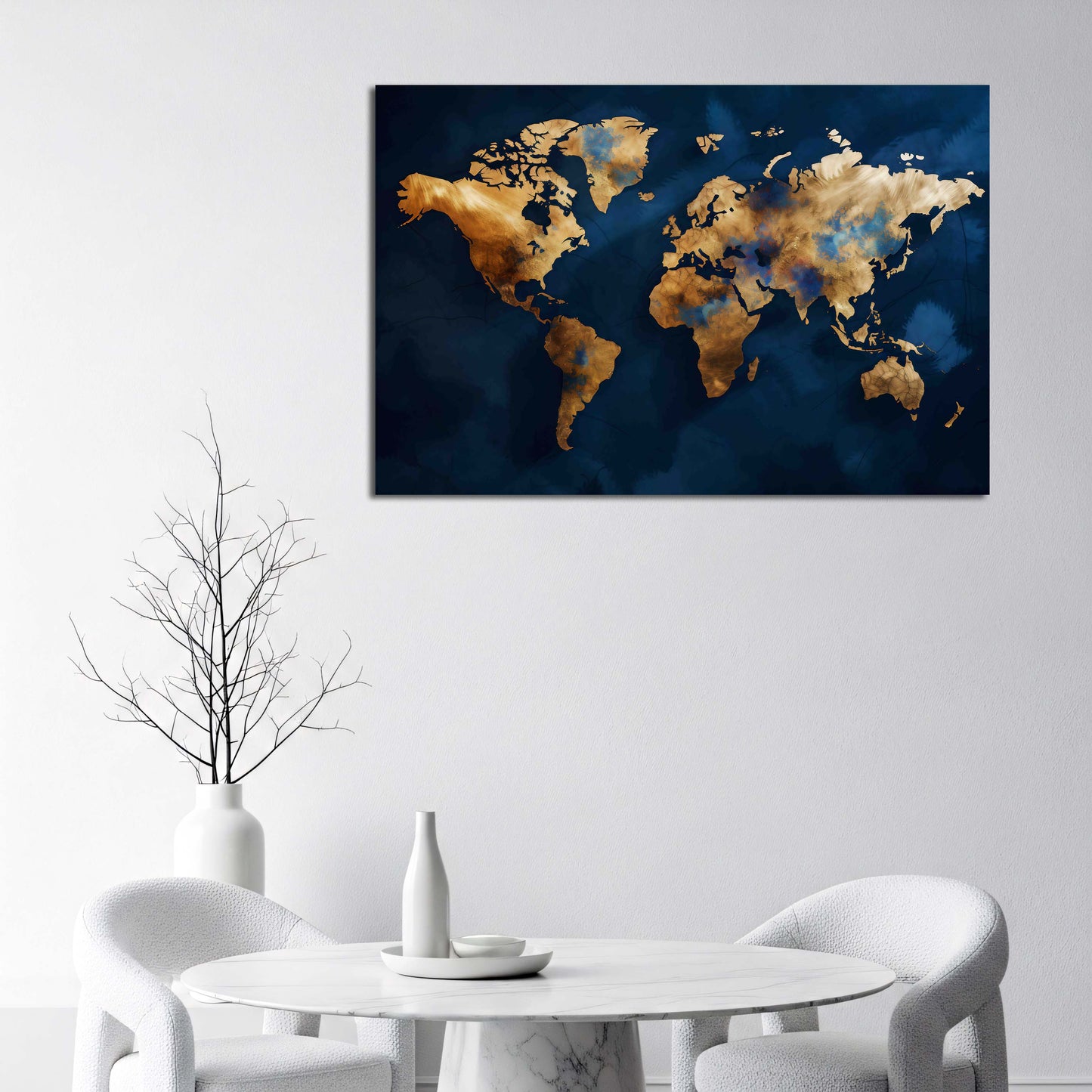 Mappa del mondo astratta blu e oro in stile moderno quadro